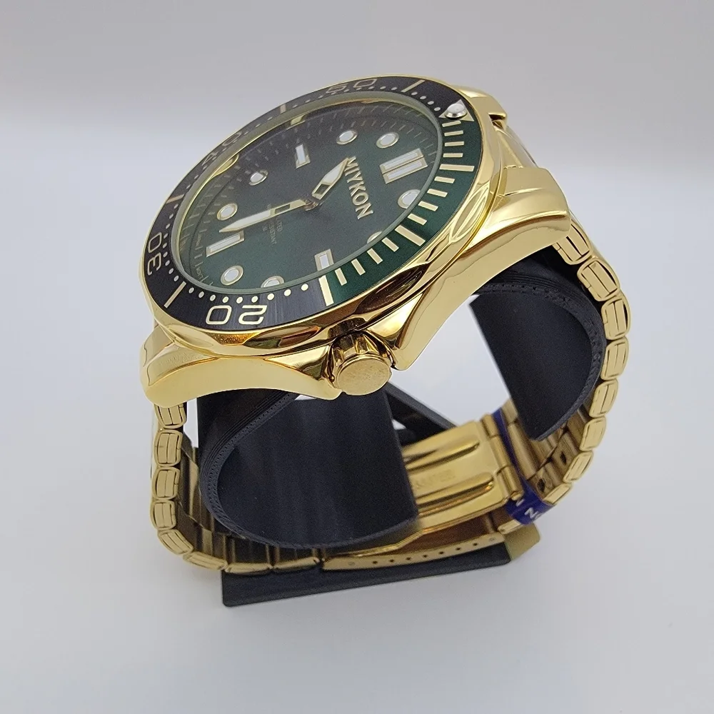 Miykon Gold Tone Green Dial Dive 44mm Watch 30M Water Resistant Seiko Movement
